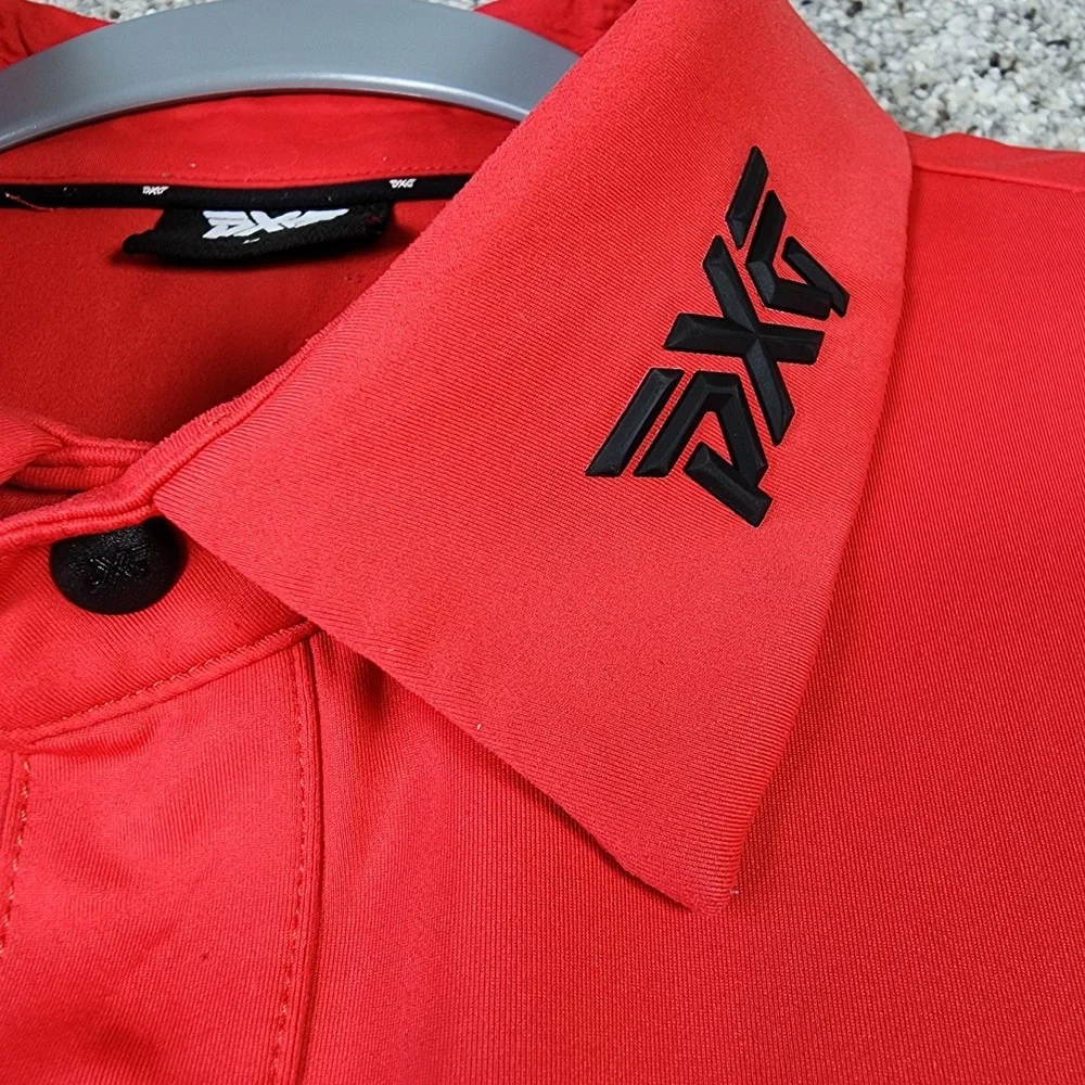 PXG Polo Shirt Mens Medium Red Athletic Snap Button Performance Golf Excellent - Picture 6 of 15